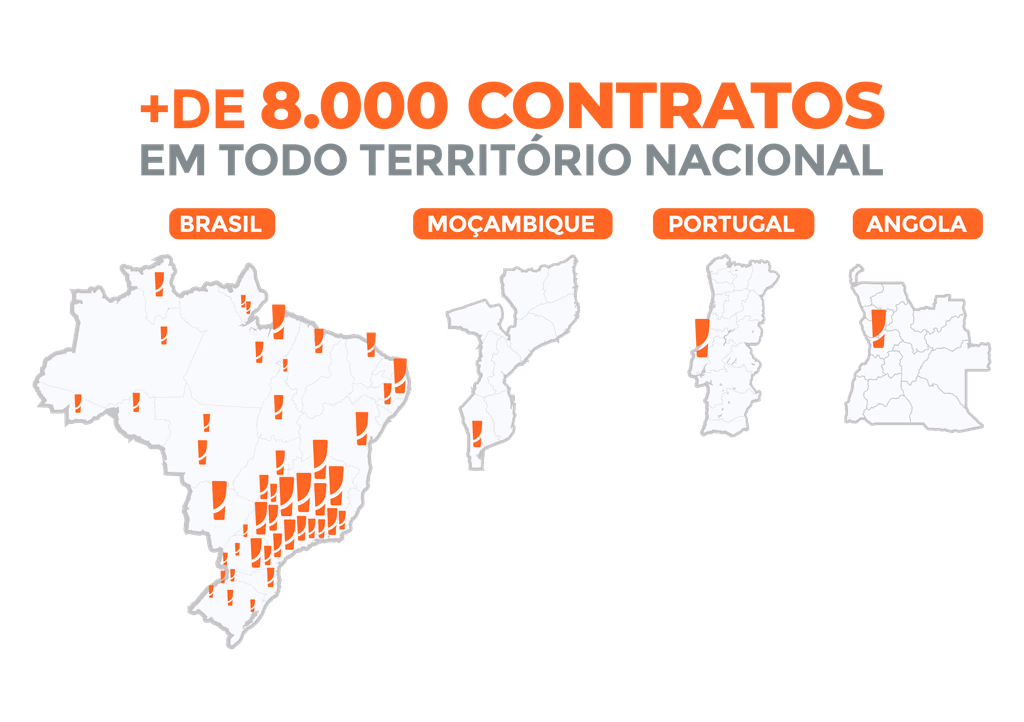 Mapa de atendimento da Templum — Brasil, Portugal e África